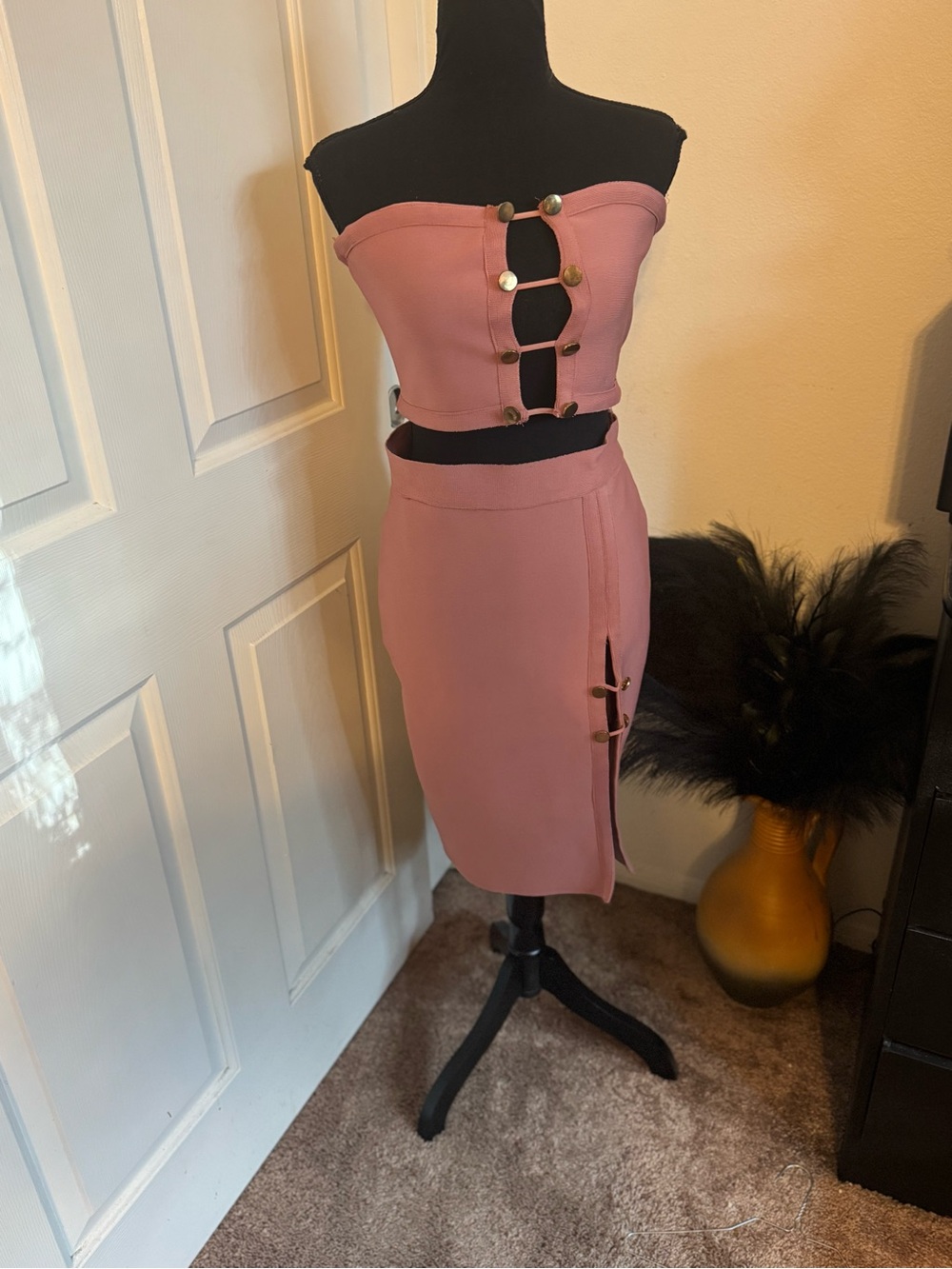 Banjul Rose Pink Pencil Midi Skirt with Side Hardware